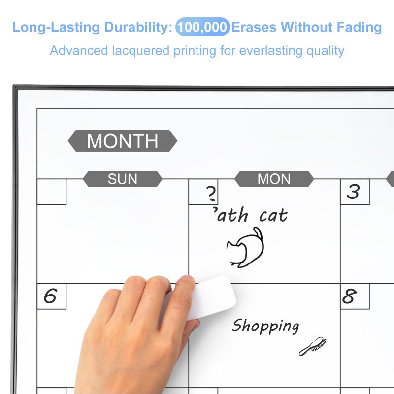 ARCOBIS Dry Erase Calendar for Wall, 36" x 24" Magnetic Monthly White Board Calendar Dry Erase, Hanging Whiteboard Planner for School, Home, Office, Black Frame - Image 2
