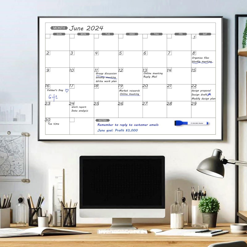 ARCOBIS Dry Erase Calendar for Wall, 36" x 24" Magnetic Monthly White Board Calendar Dry Erase, Hanging Whiteboard Planner for School, Home, Office, Black Frame - Image 5