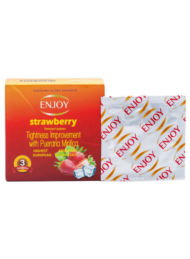 ENJOY Strawberry Premium Condoms 3 Pieces - Image 1