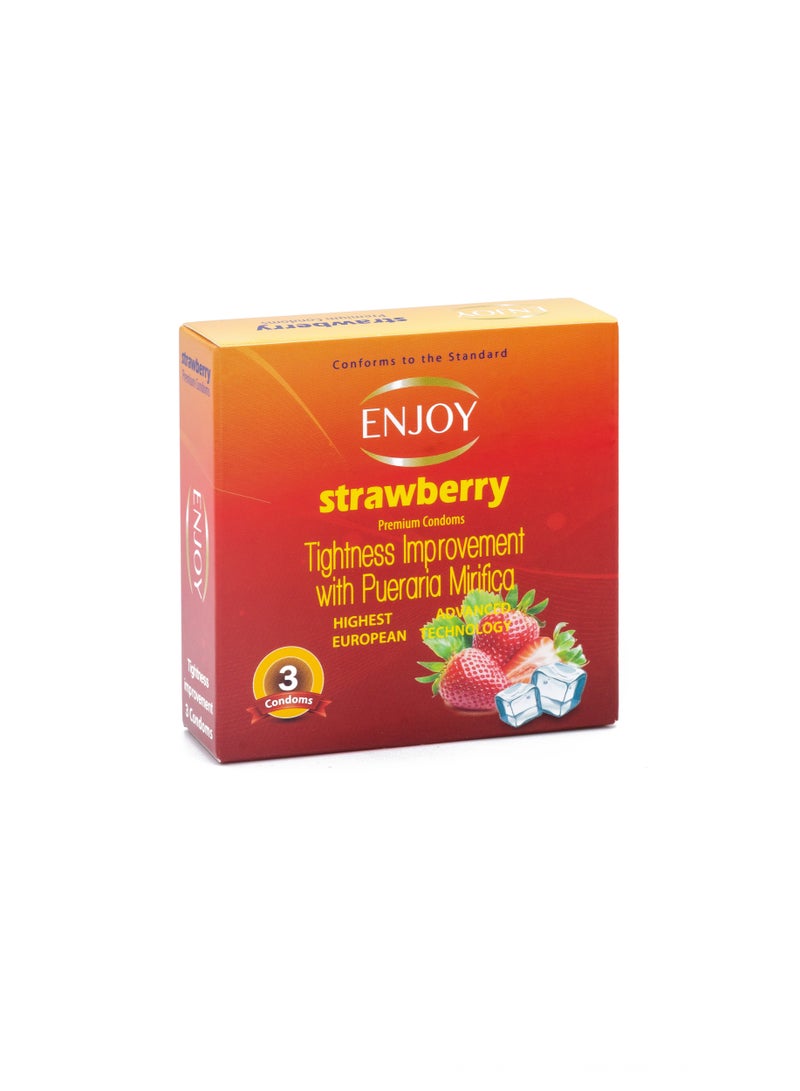ENJOY Strawberry Premium Condoms 3 Pieces - Image 2