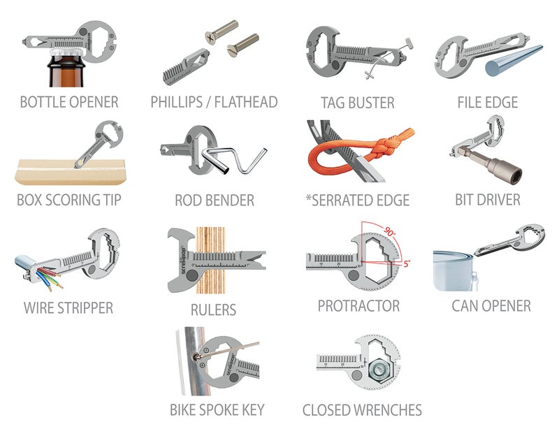 Screwpop Toolkey 15-in-1 Multi-Tool Ultra Thin Lightweight for Keychain and Carabiner Stainless Steel Silver - Image 3