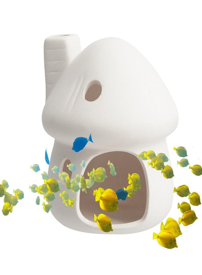 YXQ Aquarium Decorations Ceramic Mushroom House for Fish Tank Landscape to Small Shrimp/Goldfishes Hiding Rest and Breed (White) - Image 1