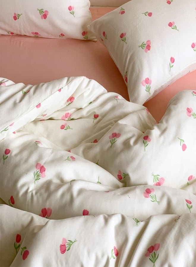 Bildenly Floral Comforter Set Twin Size 2 Pieces Pink White Tulips Floral Comforter Bedding Sets for Girls Kids Aesthetic Cute Flower Soft Lightweight Dorm Bedding with 1 Pillowcase - Image 5