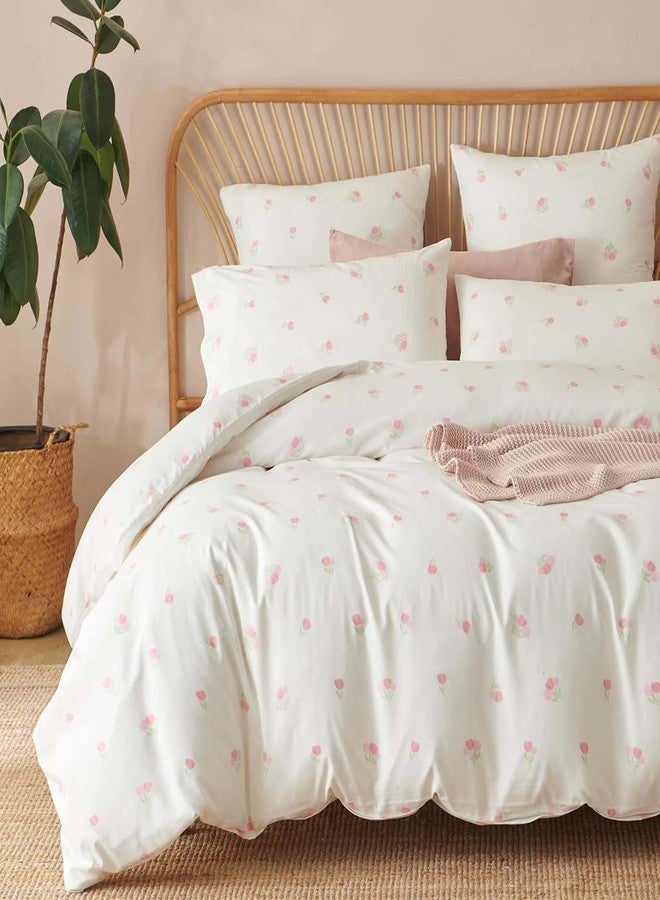 Bildenly Floral Comforter Set Twin Size 2 Pieces Pink White Tulips Floral Comforter Bedding Sets for Girls Kids Aesthetic Cute Flower Soft Lightweight Dorm Bedding with 1 Pillowcase - Image 2