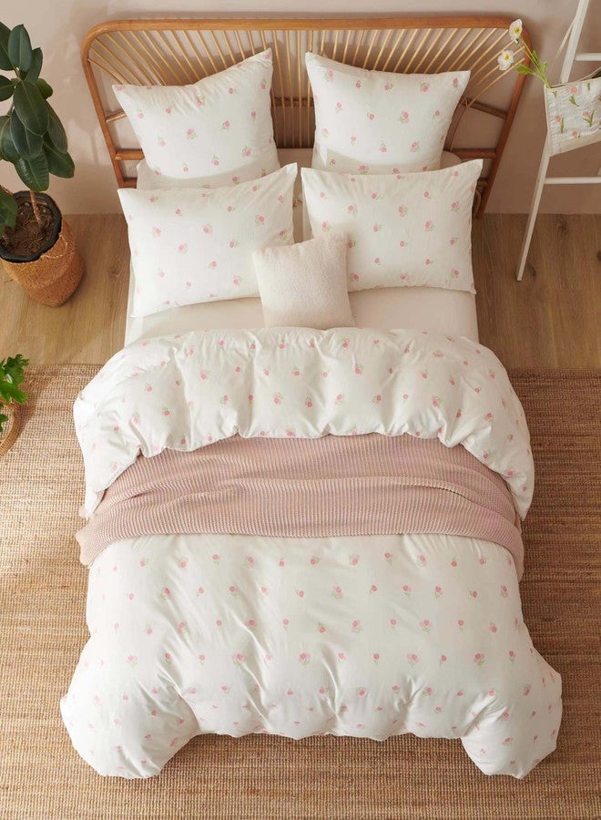 Bildenly Floral Comforter Set Twin Size 2 Pieces Pink White Tulips Floral Comforter Bedding Sets for Girls Kids Aesthetic Cute Flower Soft Lightweight Dorm Bedding with 1 Pillowcase - Image 3