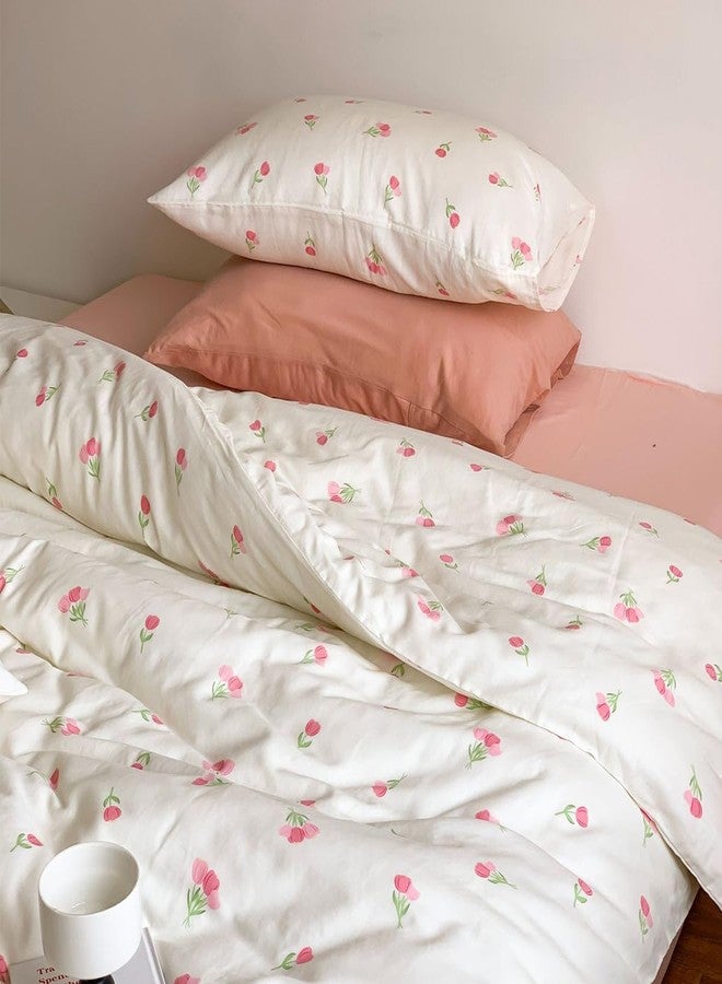 Bildenly Floral Comforter Set Twin Size 2 Pieces Pink White Tulips Floral Comforter Bedding Sets for Girls Kids Aesthetic Cute Flower Soft Lightweight Dorm Bedding with 1 Pillowcase - Image 4