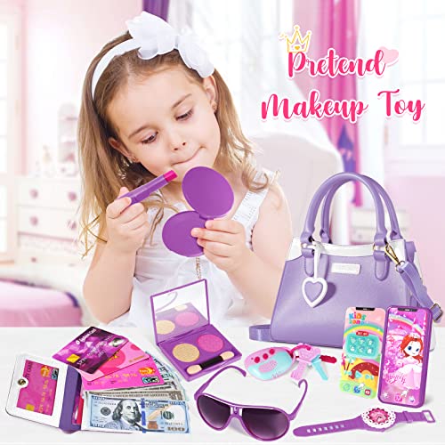 Shemira Play Purse for Little Girls, Princess Pretend Toys for Girls 3 4 5 6 7 8 Years Old, Christmas & Birthday Gift , Toddler Purse with Accessories, Kids Toy Purse, Purple - Image 5