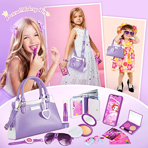 Shemira Play Purse for Little Girls, Princess Pretend Toys for Girls 3 4 5 6 7 8 Years Old, Christmas & Birthday Gift , Toddler Purse with Accessories, Kids Toy Purse, Purple - Image 2