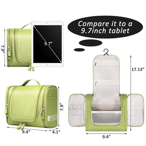TS WITH TECHSUN Polyester Toiletry Cosmetic Makeup Bag For Women, Travel Organizer Waterproof Shower Wash Bag, Travel Kit Pack With Hanging Hook, Travel Essentials Pouch (Green), 5.7 Cm - Image 3