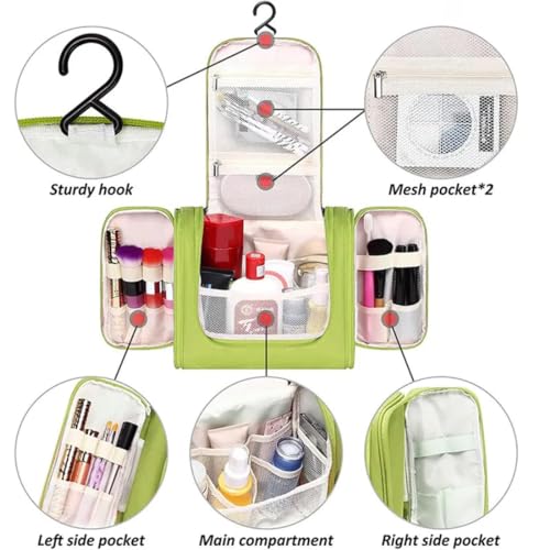 TS WITH TECHSUN Polyester Toiletry Cosmetic Makeup Bag For Women, Travel Organizer Waterproof Shower Wash Bag, Travel Kit Pack With Hanging Hook, Travel Essentials Pouch (Green), 5.7 Cm - Image 2