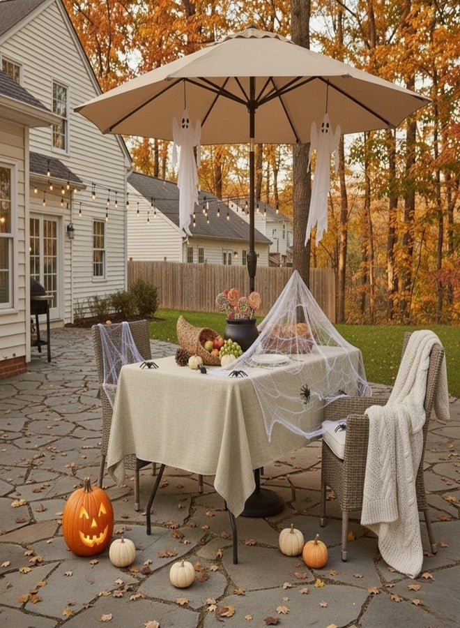 LUSHVIDA Outdoor Tablecloth with Umbrella Hole - Patio Table Cloth Zippered Rectangle 60x84 Inch, Linen-Look Polyester Table Cover Water Resistant for Picnic Outside, Natural Color - Image 2