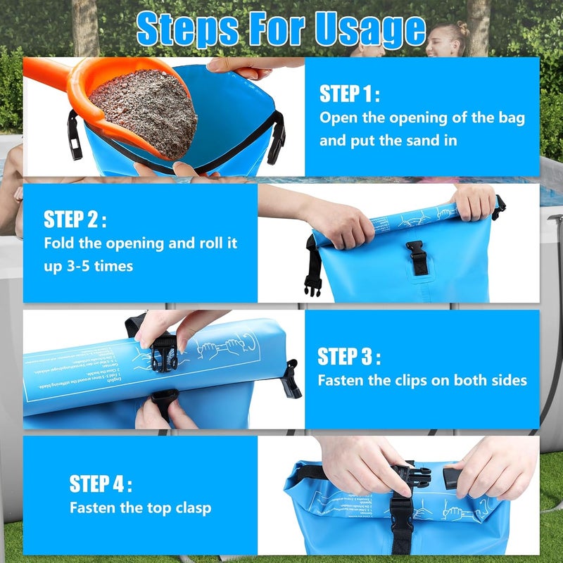 RGJ 2 Pack Universal Pool Step Weights, 25L/50LB No Breaken Pool Ladder Weights for Above Ground Pools, Waterproof Pool Sand Stair Weights for Pool Steps, Easy&Quick Fill Sand (Sky Blue) - Image 5