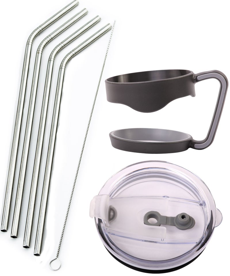 CocoStraw 4 Bend Stainless Steel Straws for Rocky Mountain 30 Ounce Double-Wall Tumbler Vacuum Cup - CocoStraw Brand Drinking Straw TV (4 Straws + Lid + Handle) - Image 1