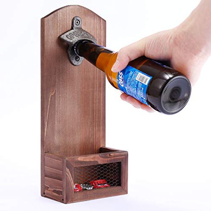 Arola Bottle Opener with Cap Collector Catcher,Vintage Wooden Wall Mounted Bottle OpenerIdeal Gift for Men and Beer Lovers, Use as Bar Decoration. - Image 2