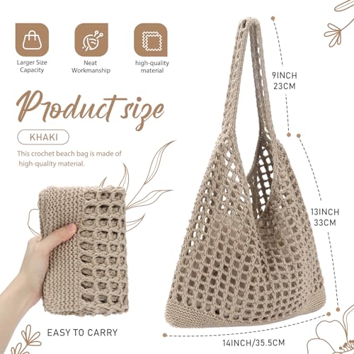 EIMMBD Crochet Bags for Women Beach Totes Bags Aesthetic Summer Tote Shoulder Hippie Bag Knit Bag,13 x 14 inch(Khaki-B) - Image 4