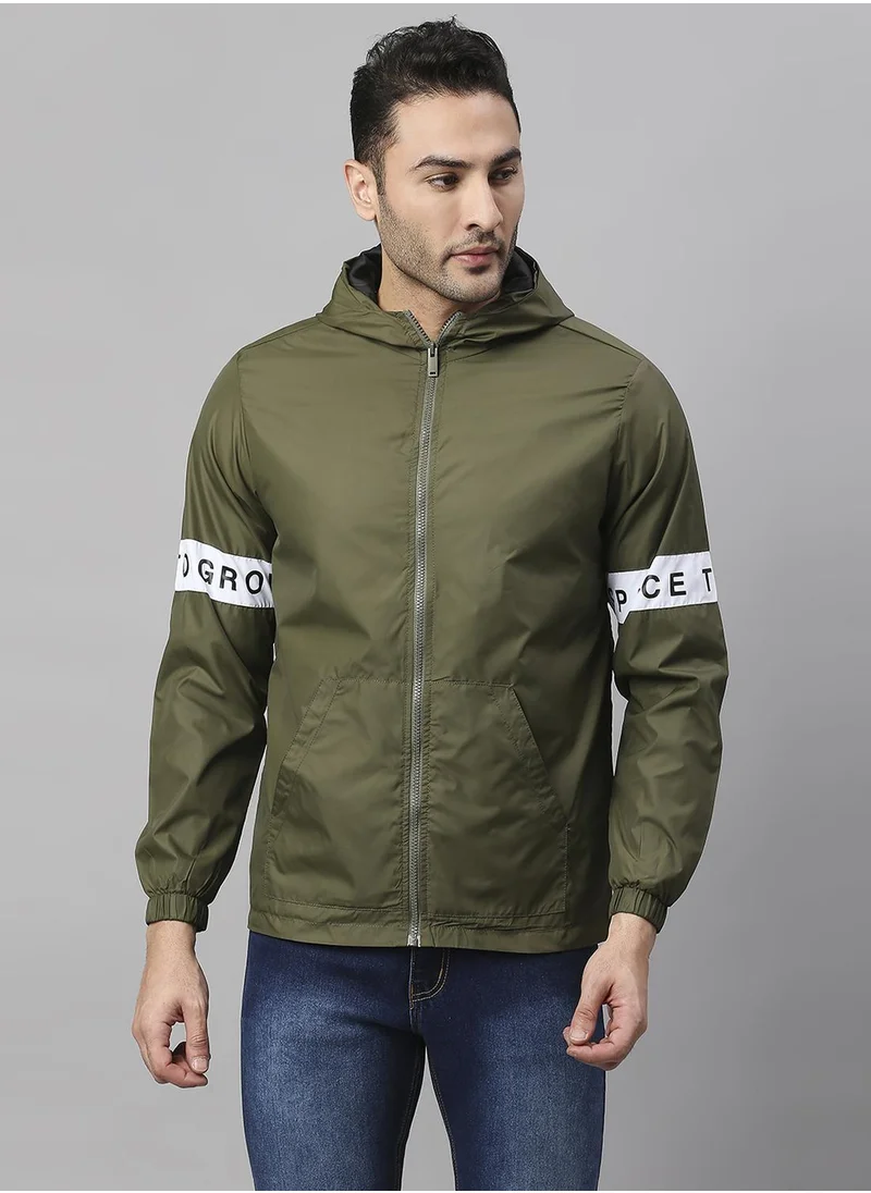 دينيس لينغو Regular Fit Olive Windbreaker Jackets For Men