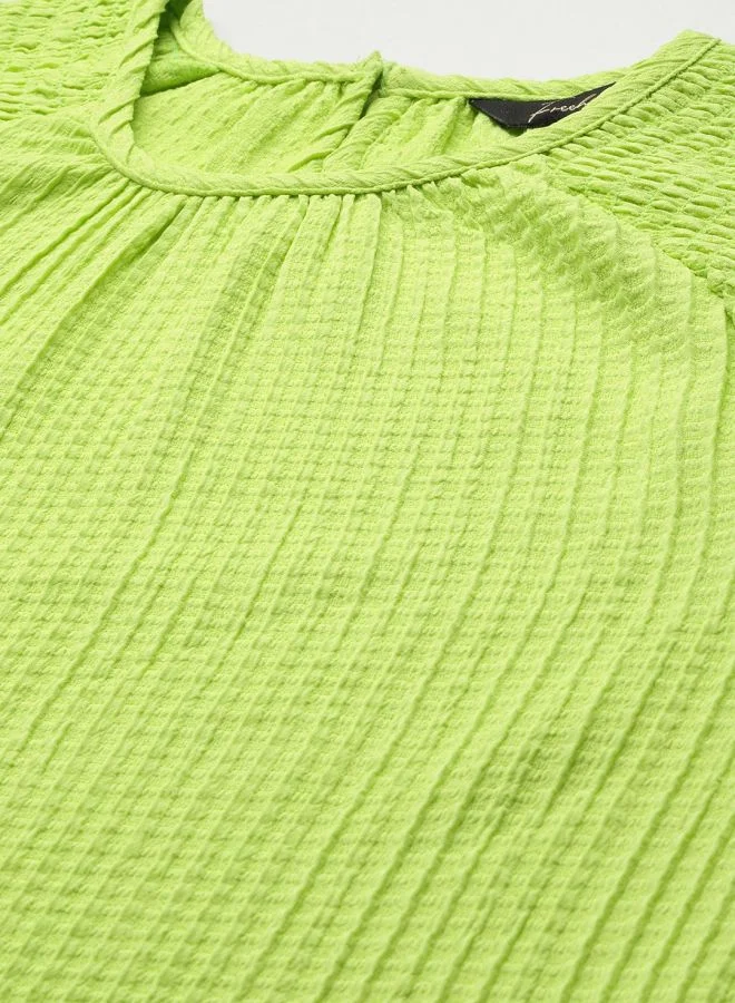 Freehand  Women Relaxed Fit Textured Round Neck Short Sleeve Tiered Dress for Women | Best Price UAE
