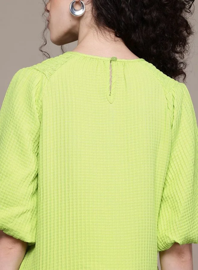 Freehand  Women Relaxed Fit Textured Round Neck Short Sleeve Tiered Dress for Women | Best Price UAE