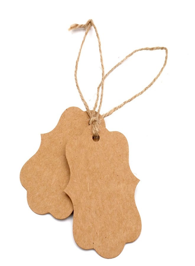 joycraft 100Pcs Brown Paper Tags, 2.7x2 inch Blank Paper Tags with String, Scalloped Price Hangtags, Blank Gift Hanging Labels for Gift Wrapping, Wedding, Merchandise, DIY Craft, Party Favor - Image 3