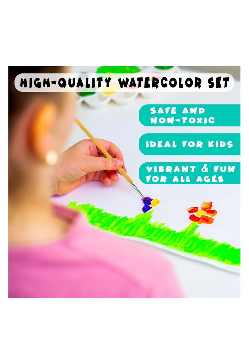 FLAMINGO Kids Watercolor Paint Set – 12-Color Drawing Kit with Brushes | Non-Toxic Art Supplies for Children’s Creativity & Imagination | Creative Painting Kit for Toddlers & Preschoolers | Beginner Watercolor Set for Kids  - Image 4