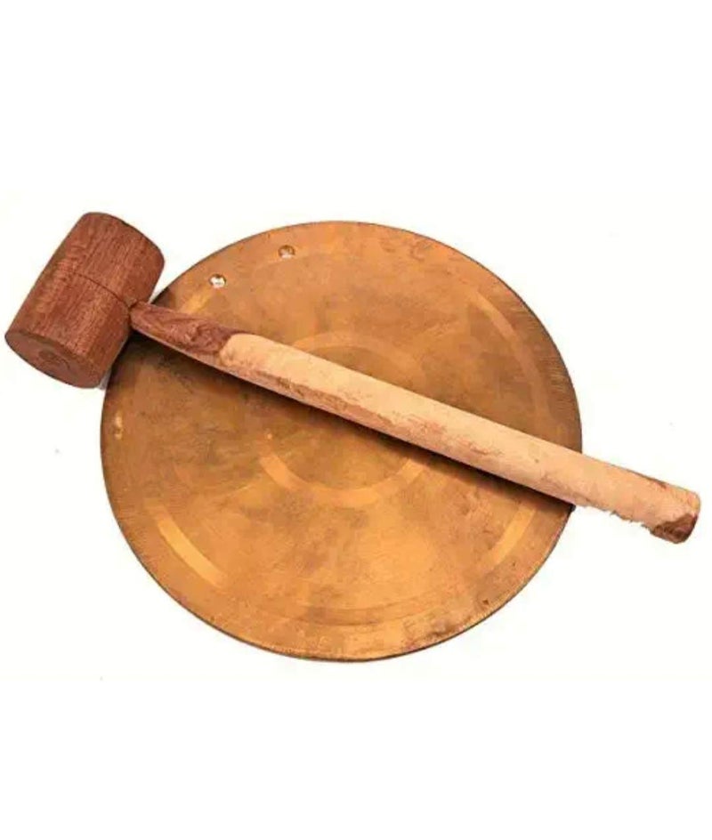 UAPAN Brass Bell ghadiyal ghanta Vijay ghanta School Bell Round Bell with Wood Hammer 75 Inch Medium - Image 1