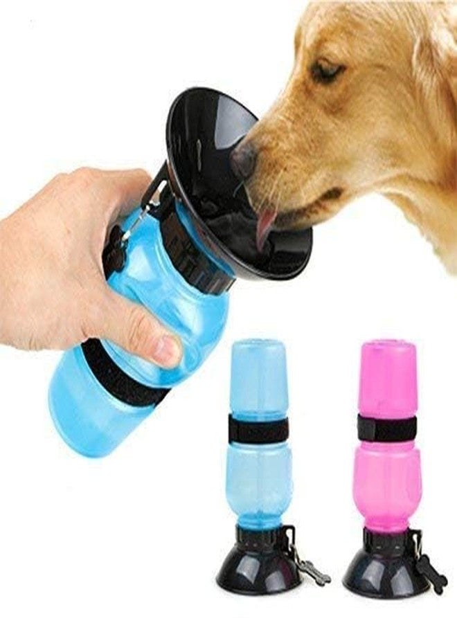 Buyntry Portable Pet Sipper Water Bottle Bowl for Dogs, 18-Oz Auto Dog Mug, Outdoor Travel Aqua Bottle, Blue and Pink - Image 1