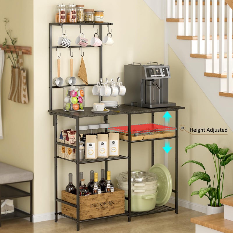 3IngSeagulls Baker's Rack for Kitchen with Storage, Microwave Stand with Adjustable Shelves, Kitchen Stand with 10 S Hooks, 6-Tier Coffee Bar Station, Storage Shelves for Spices, Pots, Gray - Image 5