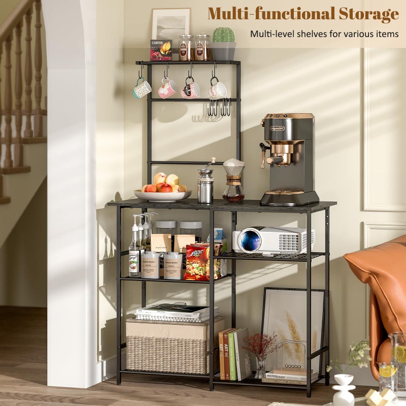 3IngSeagulls Baker's Rack for Kitchen with Storage, Microwave Stand with Adjustable Shelves, Kitchen Stand with 10 S Hooks, 6-Tier Coffee Bar Station, Storage Shelves for Spices, Pots, Gray - Image 2