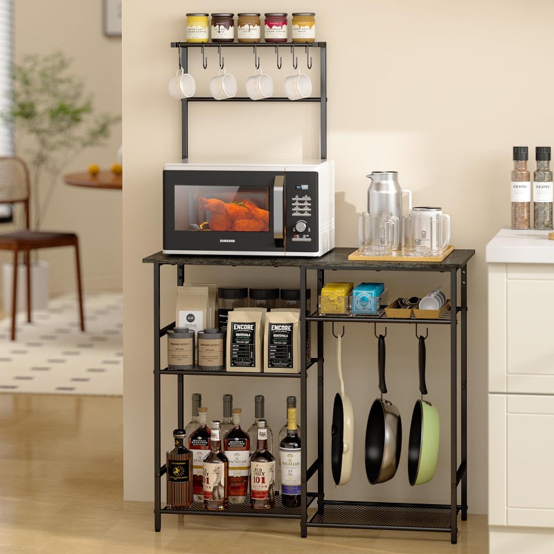 3IngSeagulls Baker's Rack for Kitchen with Storage, Microwave Stand with Adjustable Shelves, Kitchen Stand with 10 S Hooks, 6-Tier Coffee Bar Station, Storage Shelves for Spices, Pots, Gray - Image 1