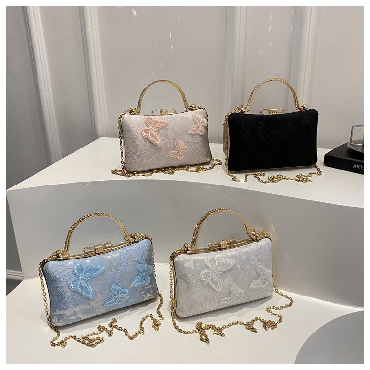 National Style Niche Design Butterfly Love Flower White Small Square Bag Women'S Chain Handbag Crossbody Bag - Image 2