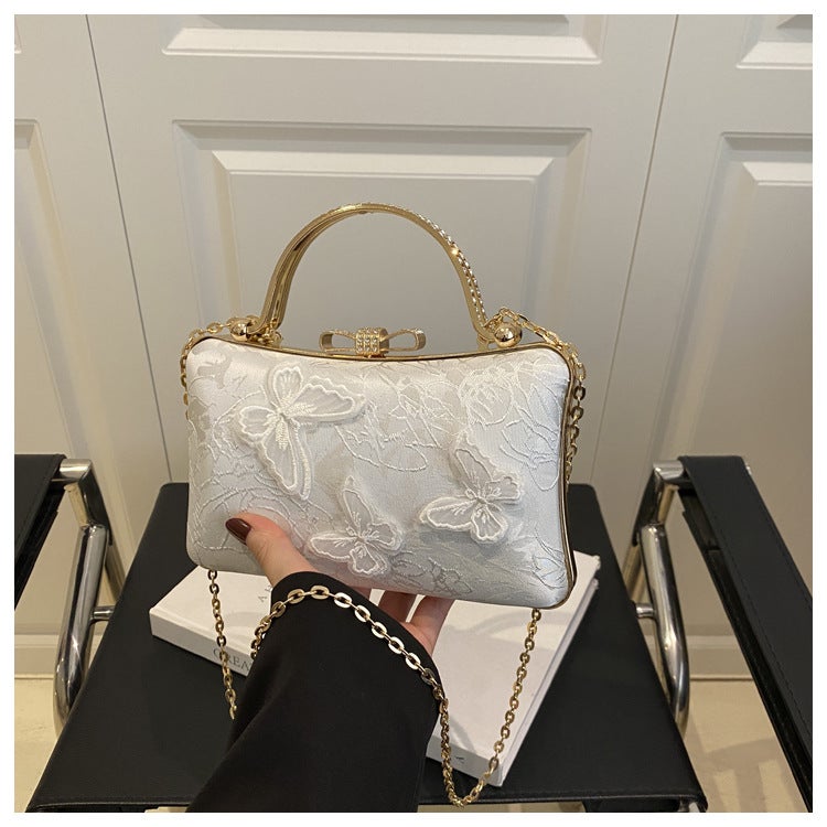National Style Niche Design Butterfly Love Flower White Small Square Bag Women'S Chain Handbag Crossbody Bag - Image 5