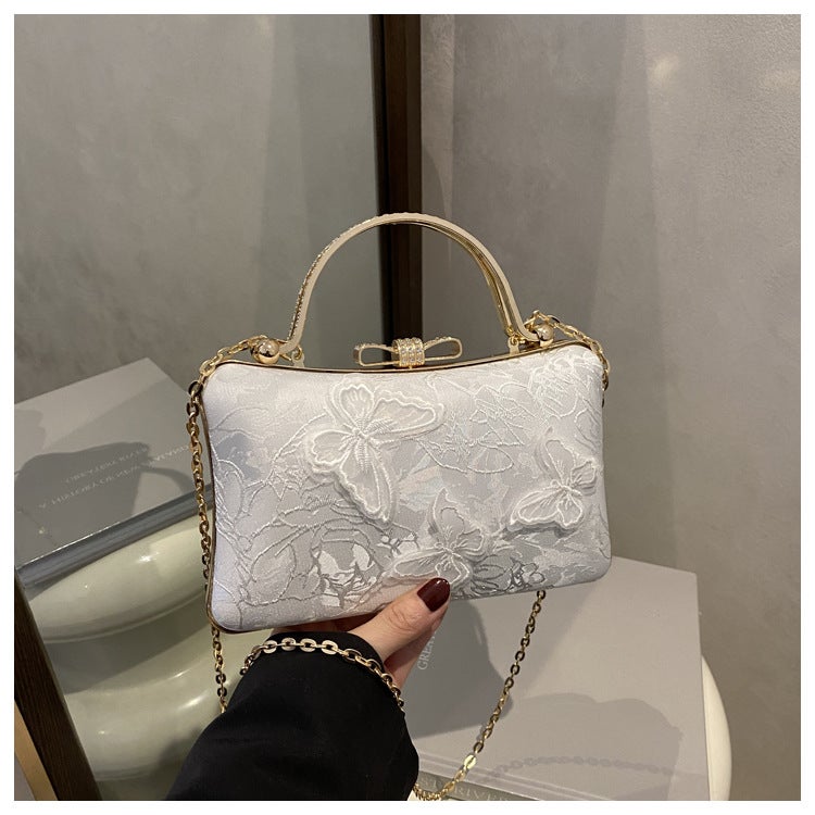 National Style Niche Design Butterfly Love Flower White Small Square Bag Women'S Chain Handbag Crossbody Bag - Image 1
