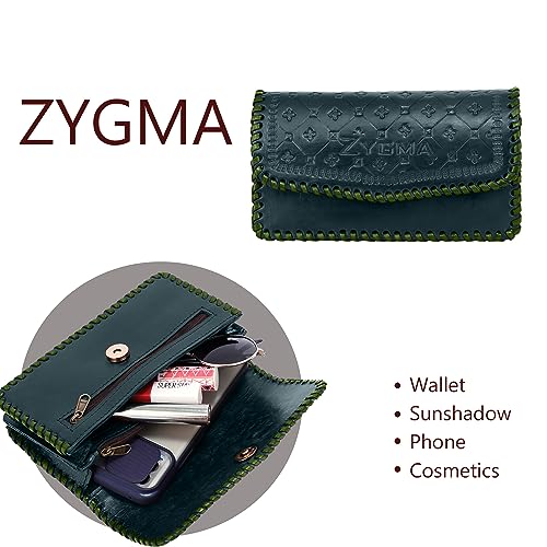 zygma Handmade Genuine Leather Clutch Purse for Womens,Hard Leather Clutch Gift For Women,Pure Leather Wallet For ladies(Green) - Image 3