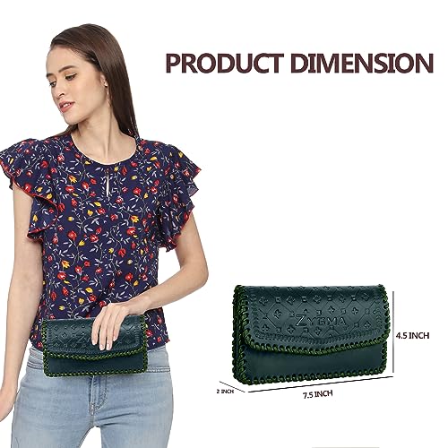 zygma Handmade Genuine Leather Clutch Purse for Womens,Hard Leather Clutch Gift For Women,Pure Leather Wallet For ladies(Green) - Image 4