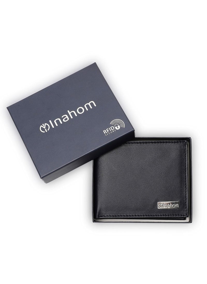 Inahom Bi-Fold Organised Wallet Flat Nappa Genuine and Smooth Leather Upper IM2021XDA0004-400-Navy Blue