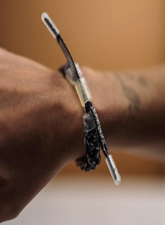 Rastaclat Braided Bracelet for Men and Women - Di-Ou Black/White/Silver Adjustable Stackable & Made by Hand (Medium/Large) - Image 3