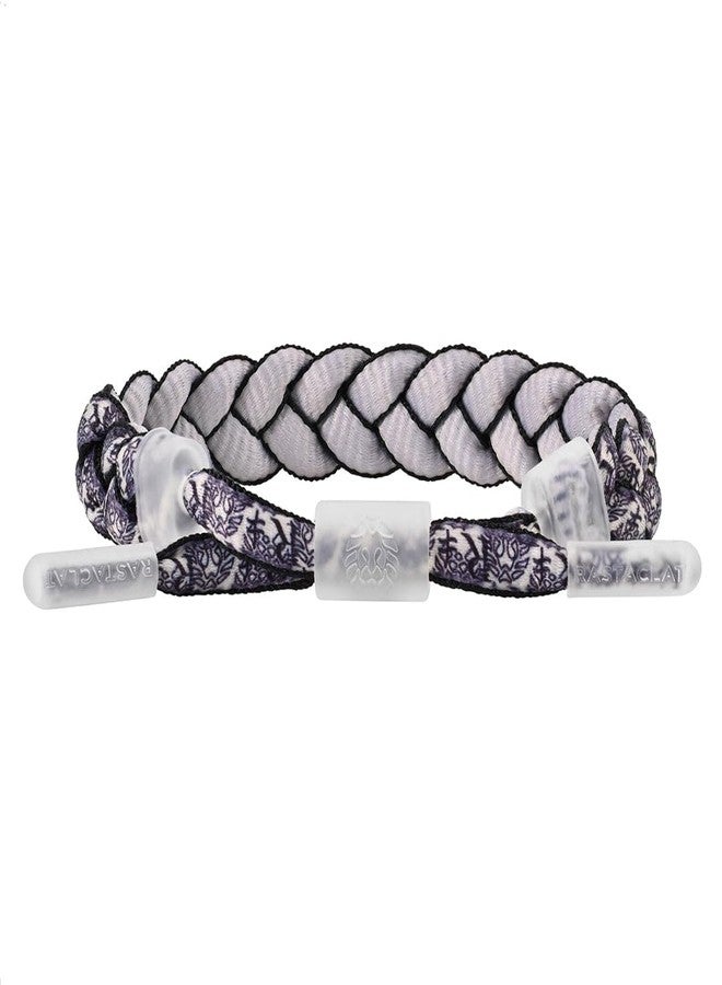 Rastaclat Braided Bracelet for Men and Women - Di-Ou Black/White/Silver Adjustable Stackable & Made by Hand (Medium/Large) - Image 1