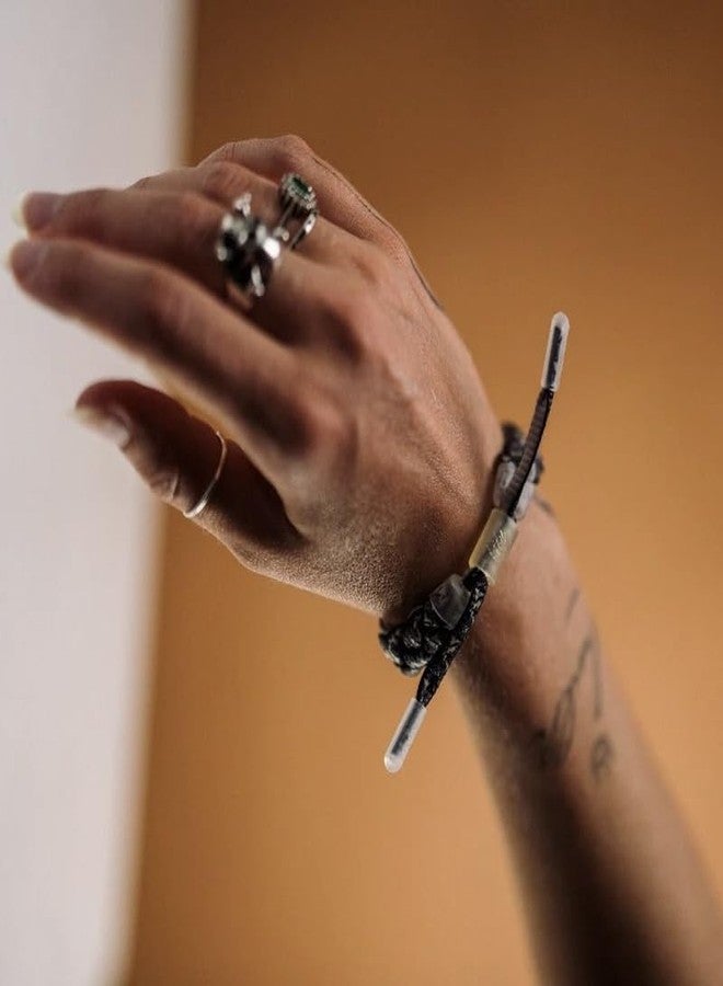 Rastaclat Braided Bracelet for Men and Women - Di-Ou Black/White/Silver Adjustable Stackable & Made by Hand (Medium/Large) - Image 2