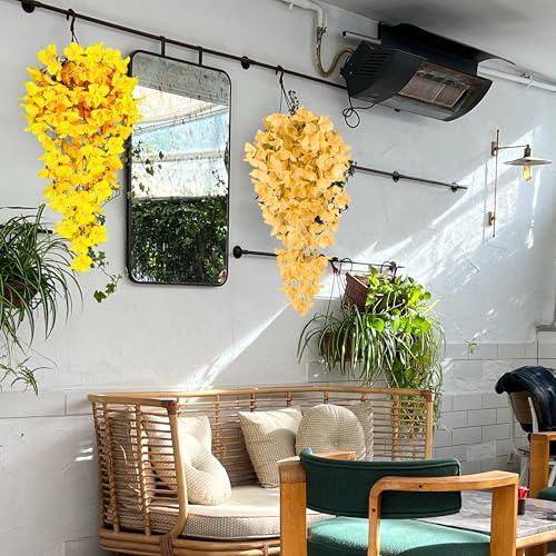 Tdas Artificial Hanging Bougainvillea Flowers Leaves Eucalyptus Ivy Garlands Plant Greenery Vine Creeper Home Decor Door Wall Balcony Decoration Party Festival (Peach) - Image 3