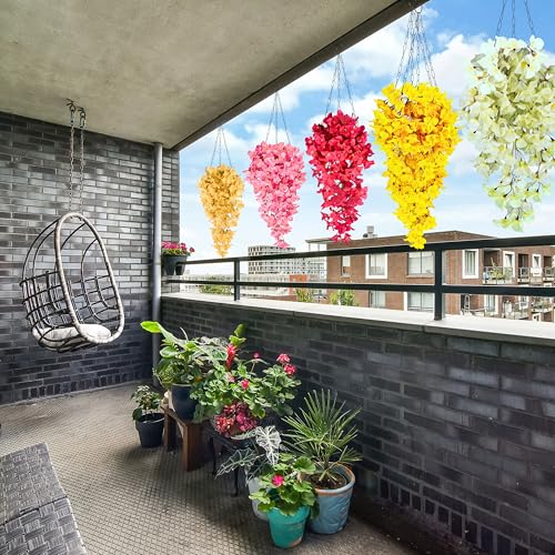 Tdas Artificial Hanging Bougainvillea Flowers Leaves Eucalyptus Ivy Garlands Plant Greenery Vine Creeper Home Decor Door Wall Balcony Decoration Party Festival (Peach) - Image 5