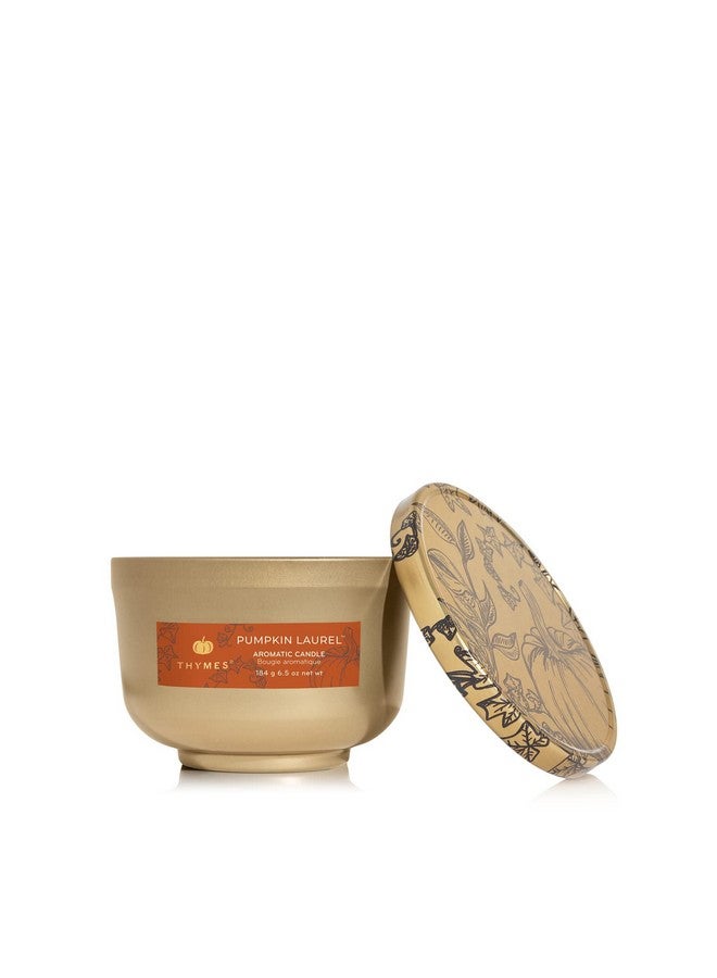 Thymes Scented Candles for Women & Men - Tin with Lid - Luxury Home Decor - Pumpkin Candles with Notes of Nutmeg, Cinnamon, Clove, & Orange Peel - Fall Decor (Pumpkin Laurel, 6.5 oz) - Image 1