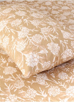 housethis 3-Piece Cotton Bedsheet Set Includes Genda Phool Bed Sheet (Beige) & 2 Pillow Covers (46x69cm) | Machine Washable | 144 Thread Count Bed Linen with Pillow Case  - Image 1