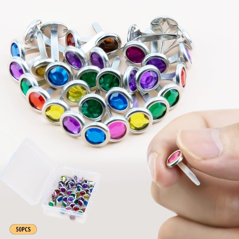 AJulyBee 50Pcs Brads Metal Brad for Paper Crafts, Multicolor Crystal Paper Fastener in a Box, Bass Fasteners for Scrapbooking DIY(8 x 15 mm) - Image 4
