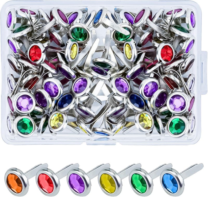 AJulyBee 50Pcs Brads Metal Brad for Paper Crafts, Multicolor Crystal Paper Fastener in a Box, Bass Fasteners for Scrapbooking DIY(8 x 15 mm) - Image 1