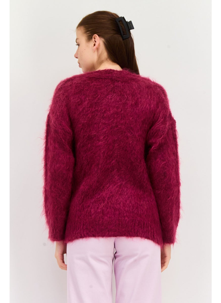 HUGO BOSS Women Knitted Button Detail Cardigan, Maroon  - Image 3