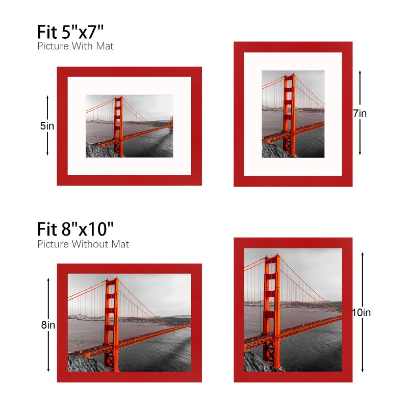 مجموعة إطارات صور YESKAY مقاس 8 × 10 مكونة من 9 صور عرض 5 × 7 مع حصيرة أو 8 × 10 بدون حصيرة إطارات صور متعددة للتركيب على الحائط أو عرض سطح الطاولة باللون الأحمر - Image 2