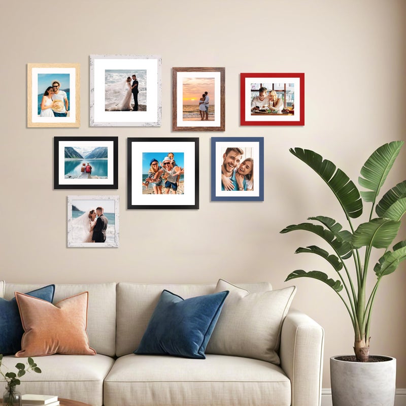 مجموعة إطارات صور YESKAY مقاس 8 × 10 مكونة من 9 صور عرض 5 × 7 مع حصيرة أو 8 × 10 بدون حصيرة إطارات صور متعددة للتركيب على الحائط أو عرض سطح الطاولة باللون الأحمر - Image 5