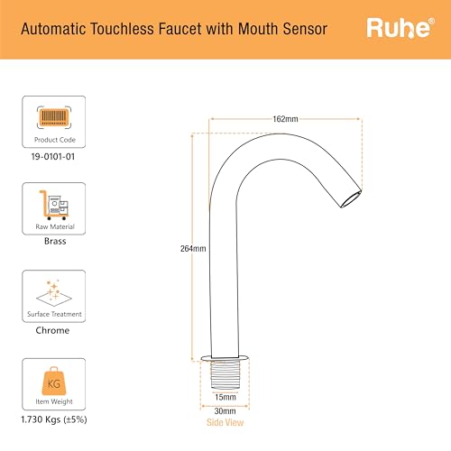 Ruhe® Touchless Sensor Faucet | Brass Automatic/Touchless/Sensor Based/Hands Free Bathroom Sink Tap/Faucet | Chrome Finish - Image 2