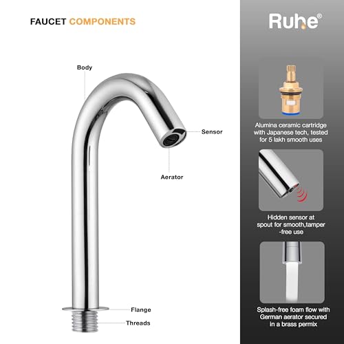 Ruhe® Touchless Sensor Faucet | Brass Automatic/Touchless/Sensor Based/Hands Free Bathroom Sink Tap/Faucet | Chrome Finish - Image 4