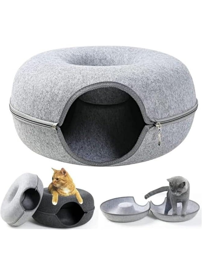 TRASSLE Large Round Cat Tunnel Bed, Peekaboo Cat Cave for Indoor Cats, Cat Bed Cave, Semi-Closed Comfortable and Washable Cat House, Detachable Donut Pet Bed for Cats and Kittens - Image 1